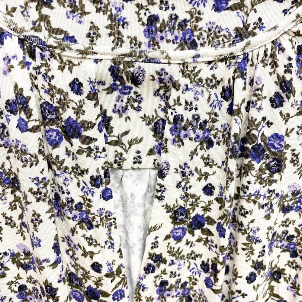 Free People Kaya Ivory Purple Floral Cut Out Long Sleeve Bodysuit XS - Picture 6 of 9